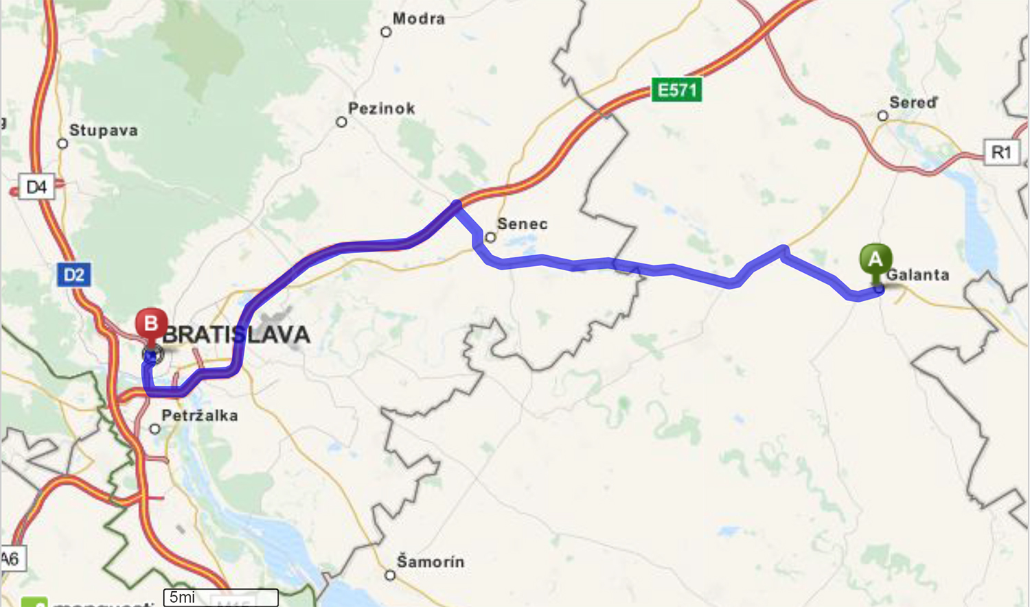 Driving Directions from Galanta, undefined to Bratislava, undefi