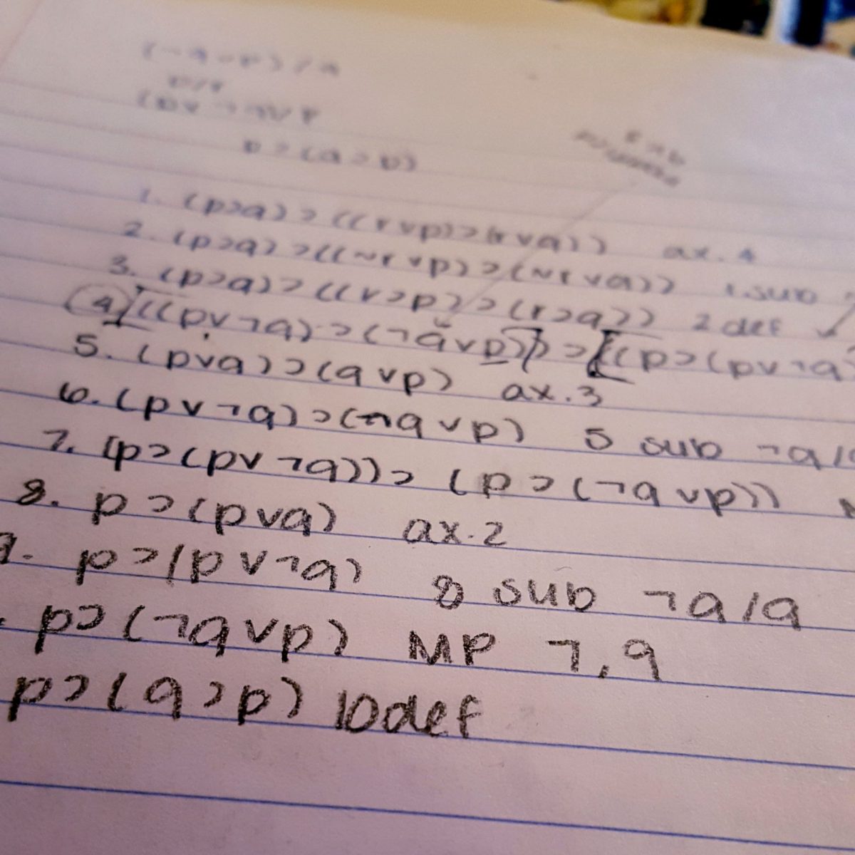 Philosophy logic homework written on paper