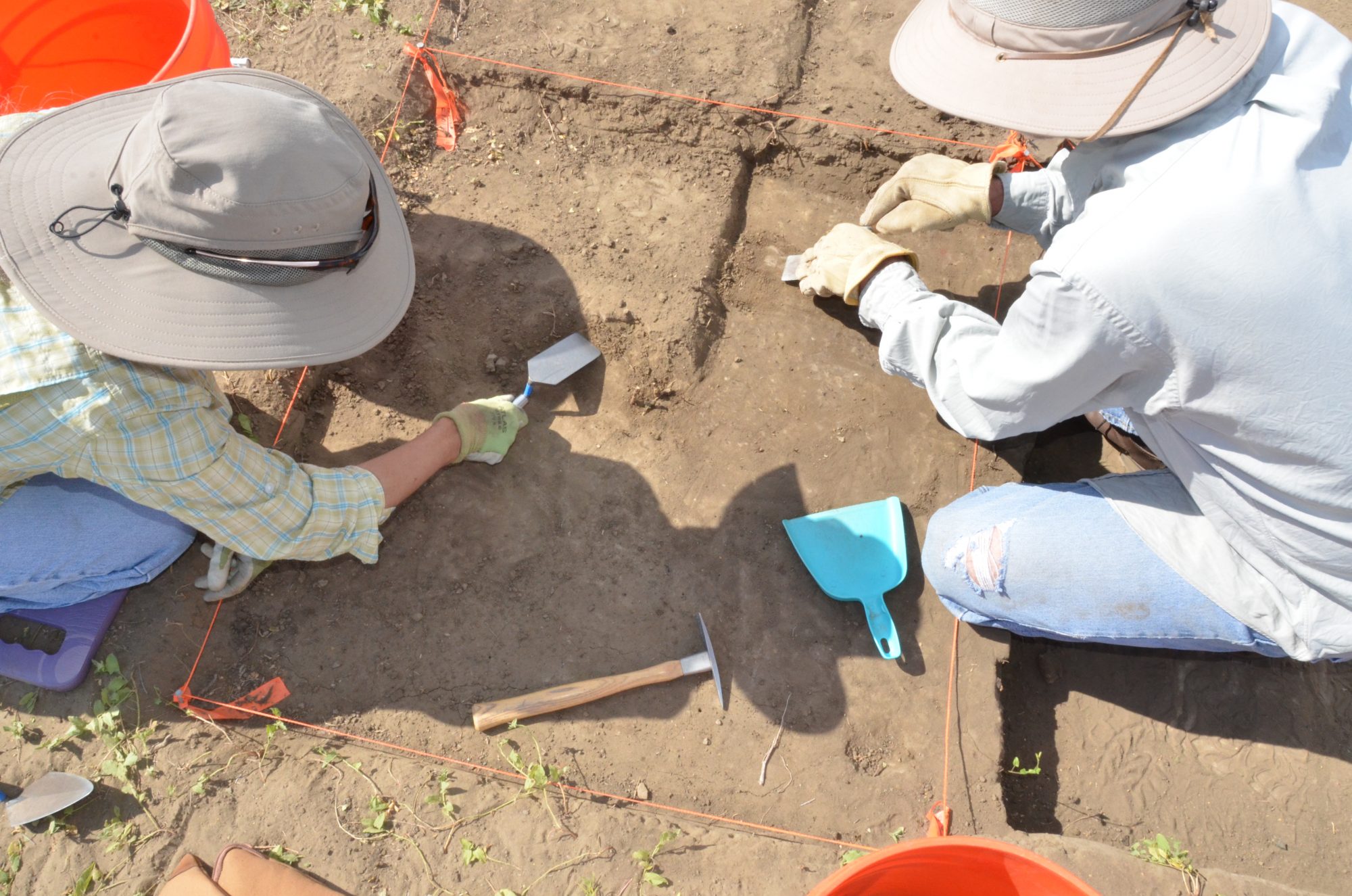 Working at a marked dig-site