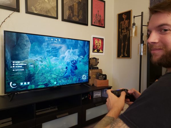 Man playing video game