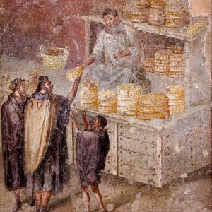A fresco depicting the sale of bread in ancient Rome.