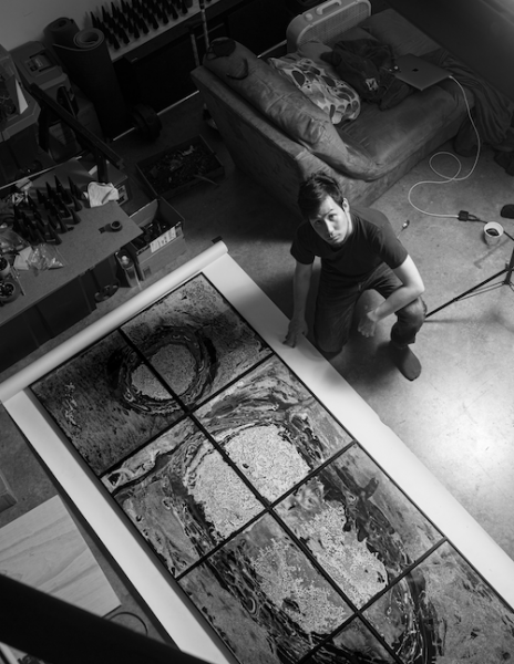 A photo of Kei Ito in his studio, as seen from above.