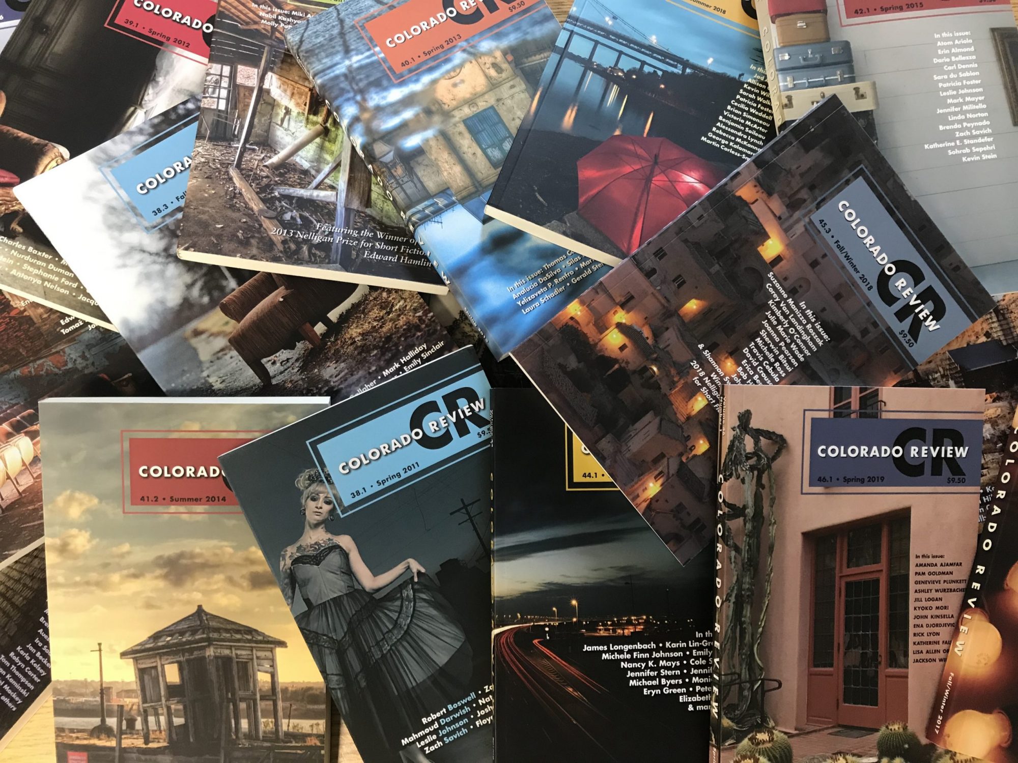Colorado Review copies grouped in a pile.