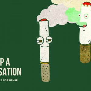 Banner image for Spark Up the Conversation event. Features three cigarettes with faces.