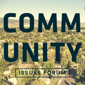 Event banner for Community Issues Forum. Image of Fort Collins.