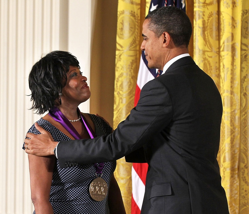 Rita Dove receiving National Medal of Arts from President Obama