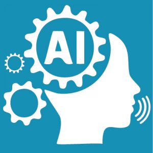 Human head silhouette with AI gear and cog mechanisms, representing artificial intelligence thinking or processing.