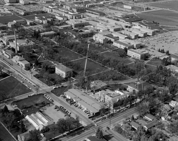 aerial photograph of CSU campus in the 1970s