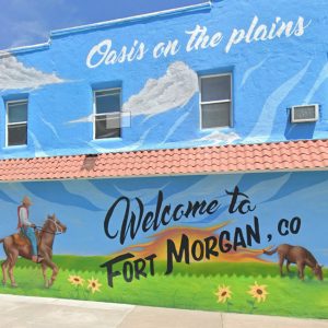 Art mural that reads Welcome to Fort Morgan, Colorado