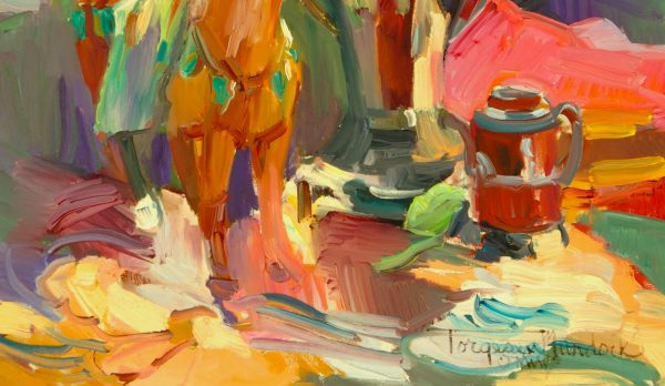colorful painting of tea kettle