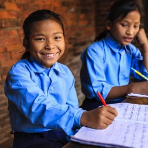 Nepali schoolgirls in classroom