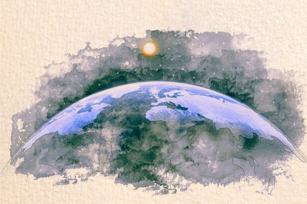 Stylized by watercolor sketch painting of world map