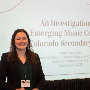 Maddy Cort presents her research at the annual Colorado Music Educators Association conference, held each January at The Broadmoor in Colorado Springs, Colorado