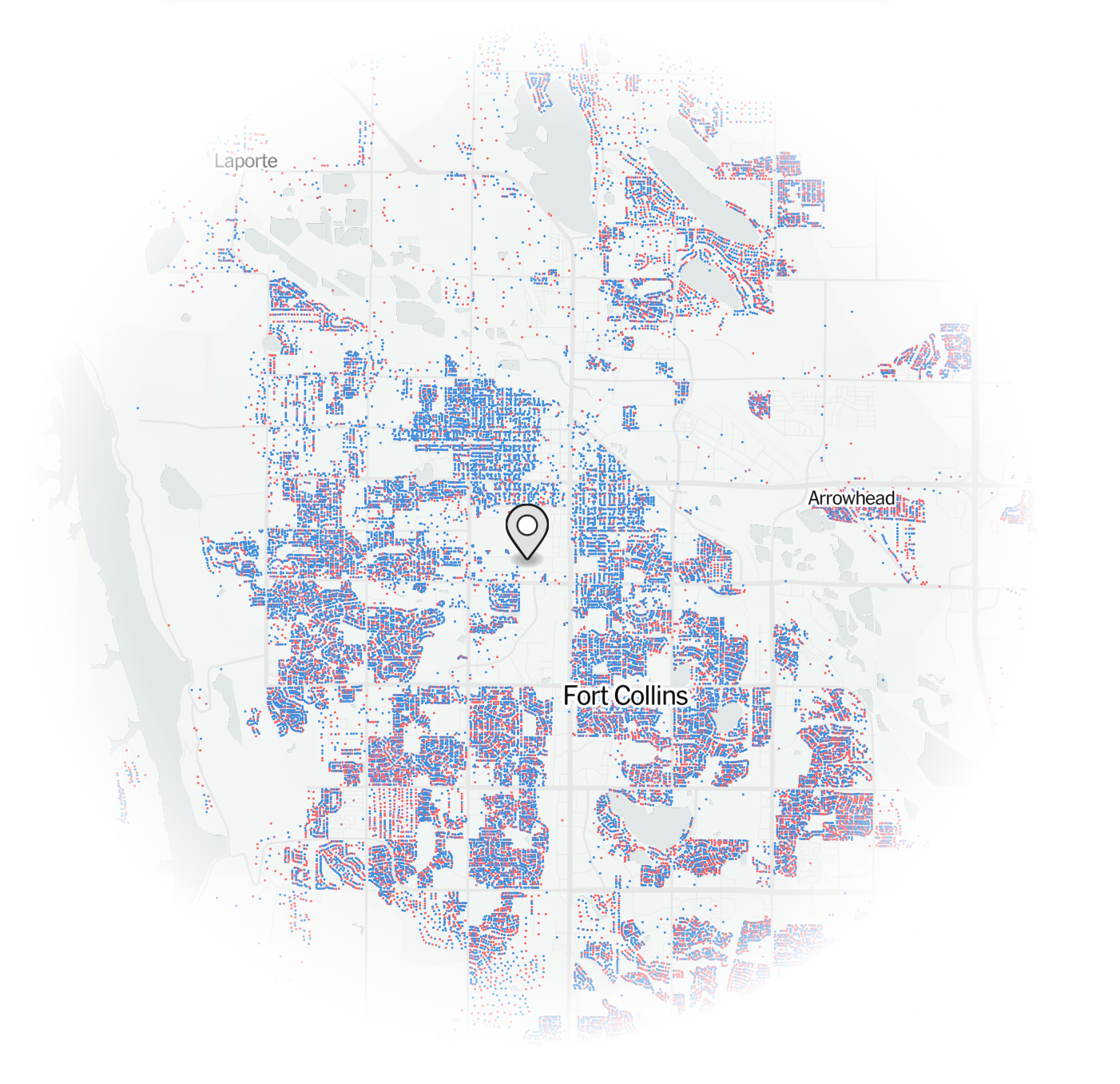 Fort Collins and Northern Colorado is mostly democratic political bubbles, colored blue in a graphic map by the NY Times