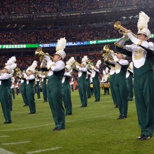 CSU Marching Band pictured performing at 2014 Denver Broncos Game