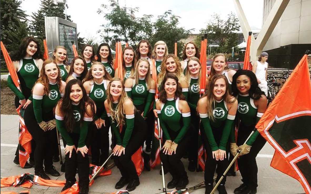 CSU Marching Band Colorguard members group photo