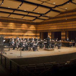 Rebecca Phillips conducts the Wind Symphony in Griffin Concert Hall