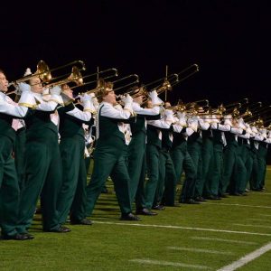 CSU Marching Band trombone section pictured