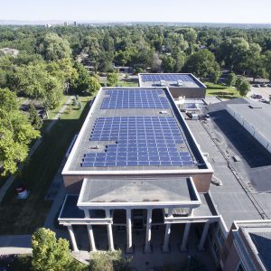 Solar Panels pictured on the roof of Griffin Concert Hall