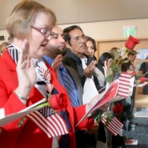 Ji Hye Chung taking the Oath of Allegiance and becoming a U.S. Citizen