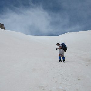 Paul Metz pictured climbing Tyndall Glacier 2006