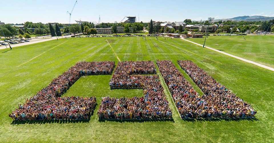 Freshman pictured spelling out CSU