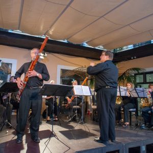 Faculty Chamber Winds pictured playing a concert in Europe