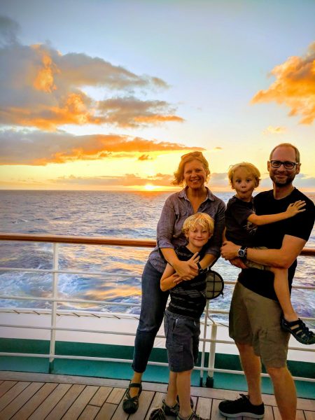Ashby Butnor and Matt MacKenzie with their two children aboard the semester at sea ship