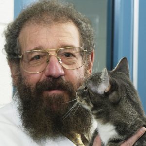 Bernie Rollin with a cat