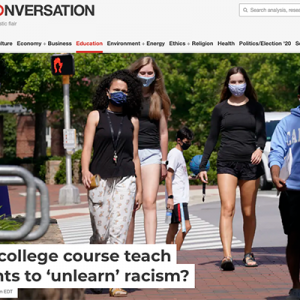 article screenshot showing college students walking