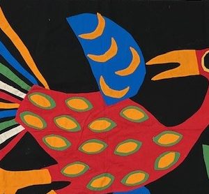 a colorful appliques cloth image of a bird