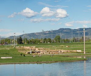The west lawn, with the foothills and Long's Peak on a spring morning. May 19, 2016