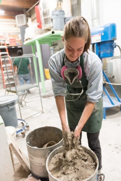 Art student Jessica Reeve making clay