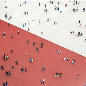 Aerial view of people separated