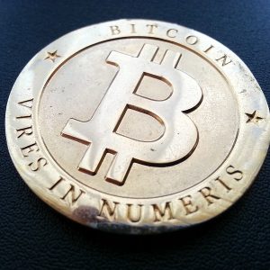 Image of coin with "Bitcoin Vires in Numeris" on it.
