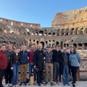 Students and Professor Joel Bacon in front of Parthenon