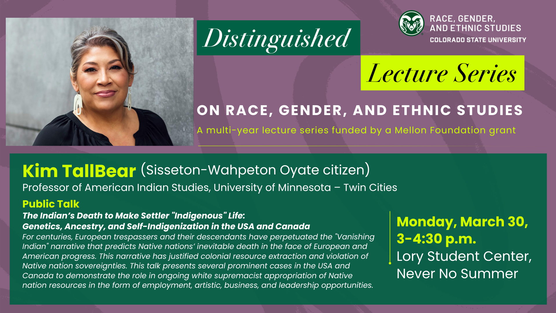 Distinguished Lecture Series: A public talk with Dr. Kim TallBear