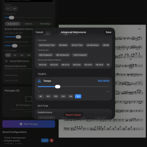 Screenshot of the BrioMoto app, an iOS practice application for classical musicians