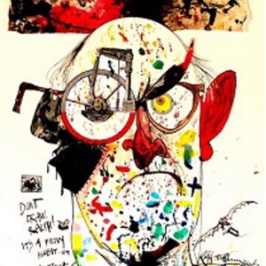 An exaggerated self portrait of the artist