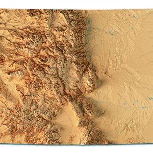 Shaded relief map of Colorado highlighting mountain ranges, plains, rivers and topographic elevation changes.