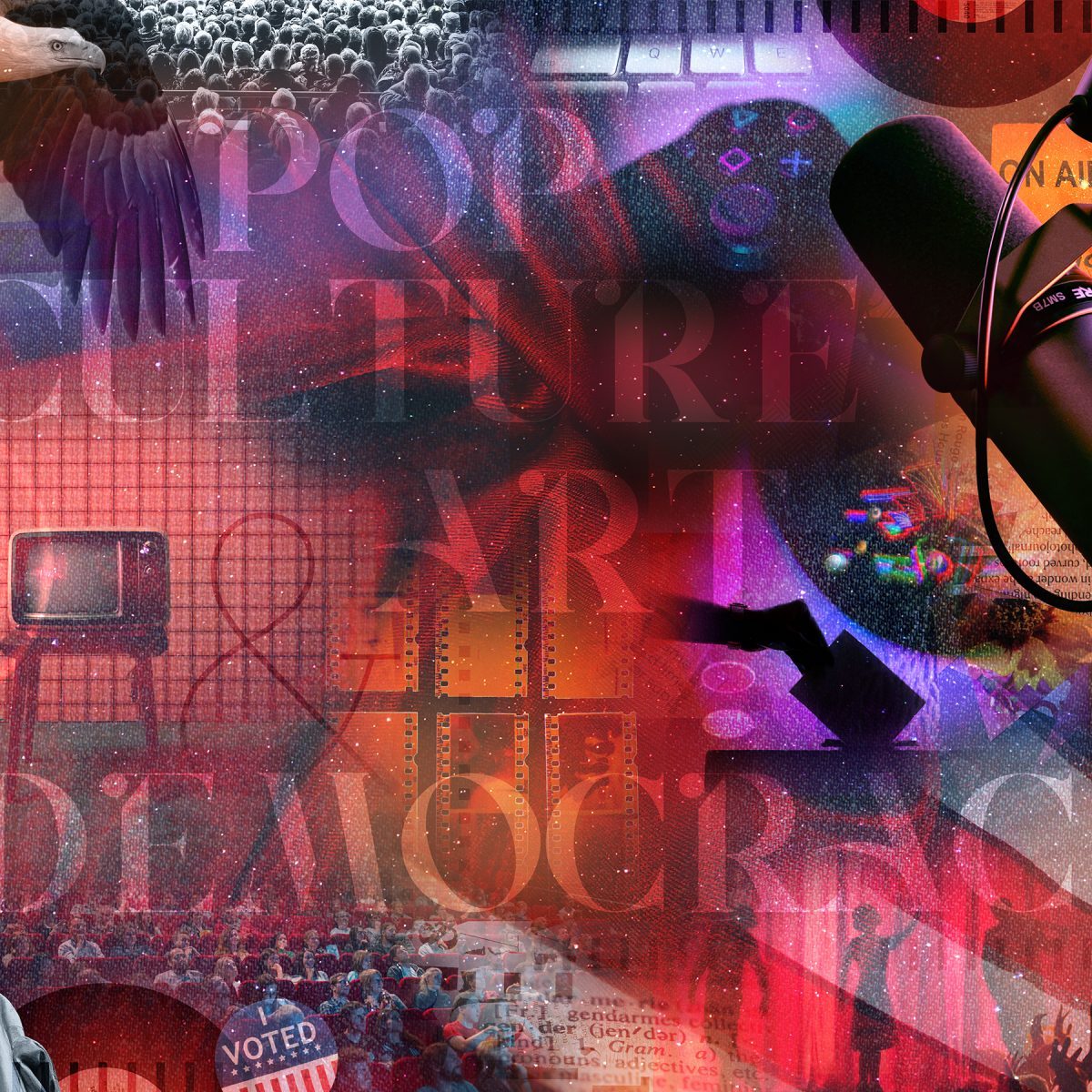 Center for Democracy, Art, and Popular Culture collage showcasing many iconic objects of American culture.