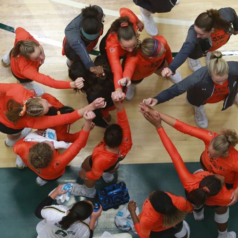 CSu Volleyball group huddle